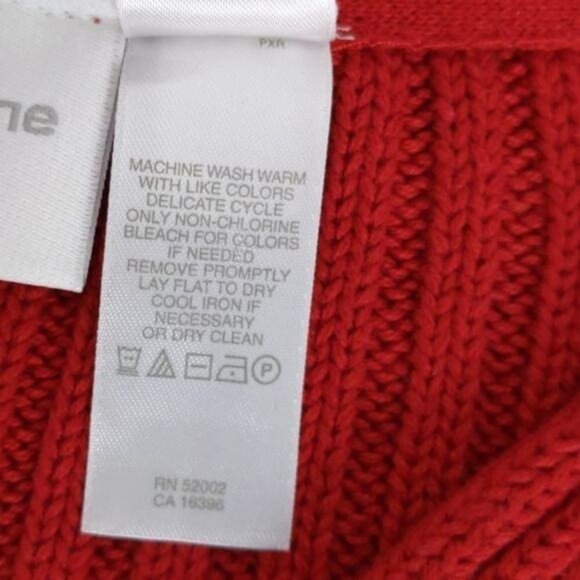 Liz Claiborne Womens Sweater Cardigan Red full zip long sleeve w/black collar PS - Picture 9 of 10